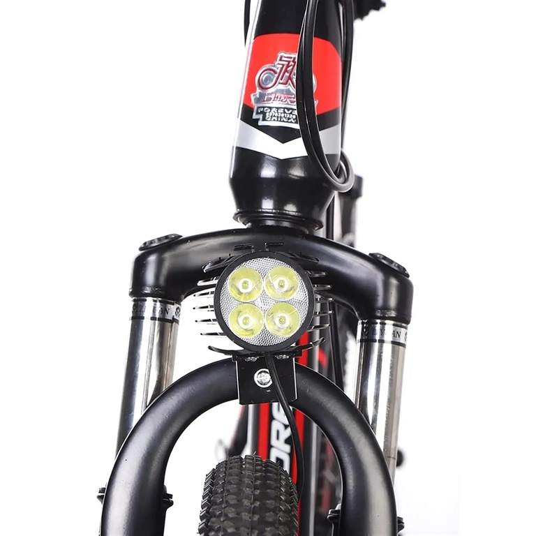 LED headlight mounted on front of electric bike, front view