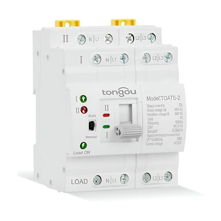 Switching between photovoltaic system and power grid Three-phase ATS for managing power in solar photovoltaic installations