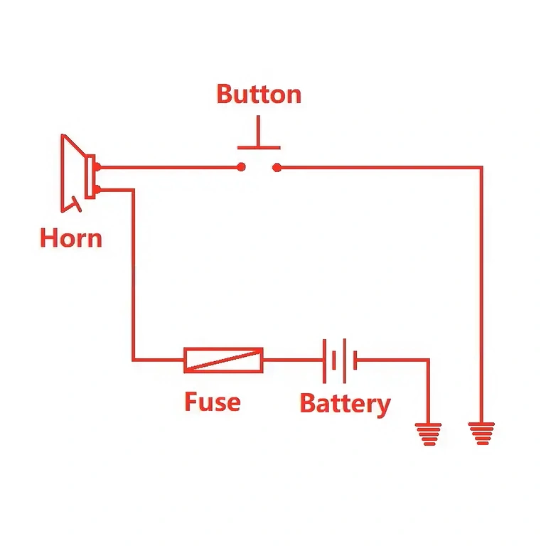 Wiring diagram for connecting a 36V, 48V, or 60V horn