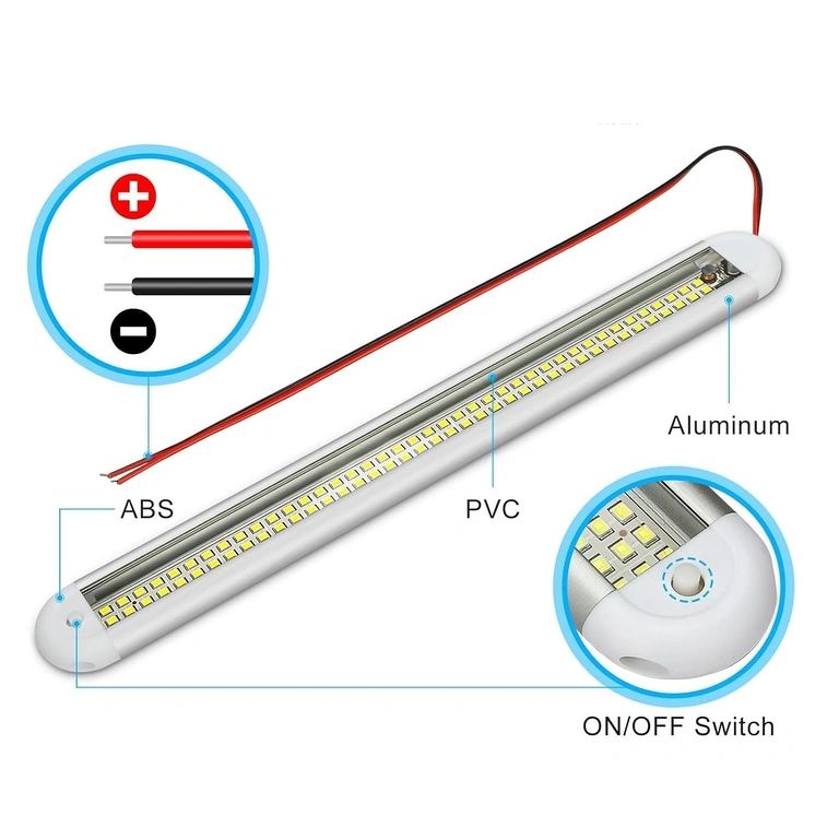 Technical sheet showing LED lamp materials: plastic housing and aluminum base