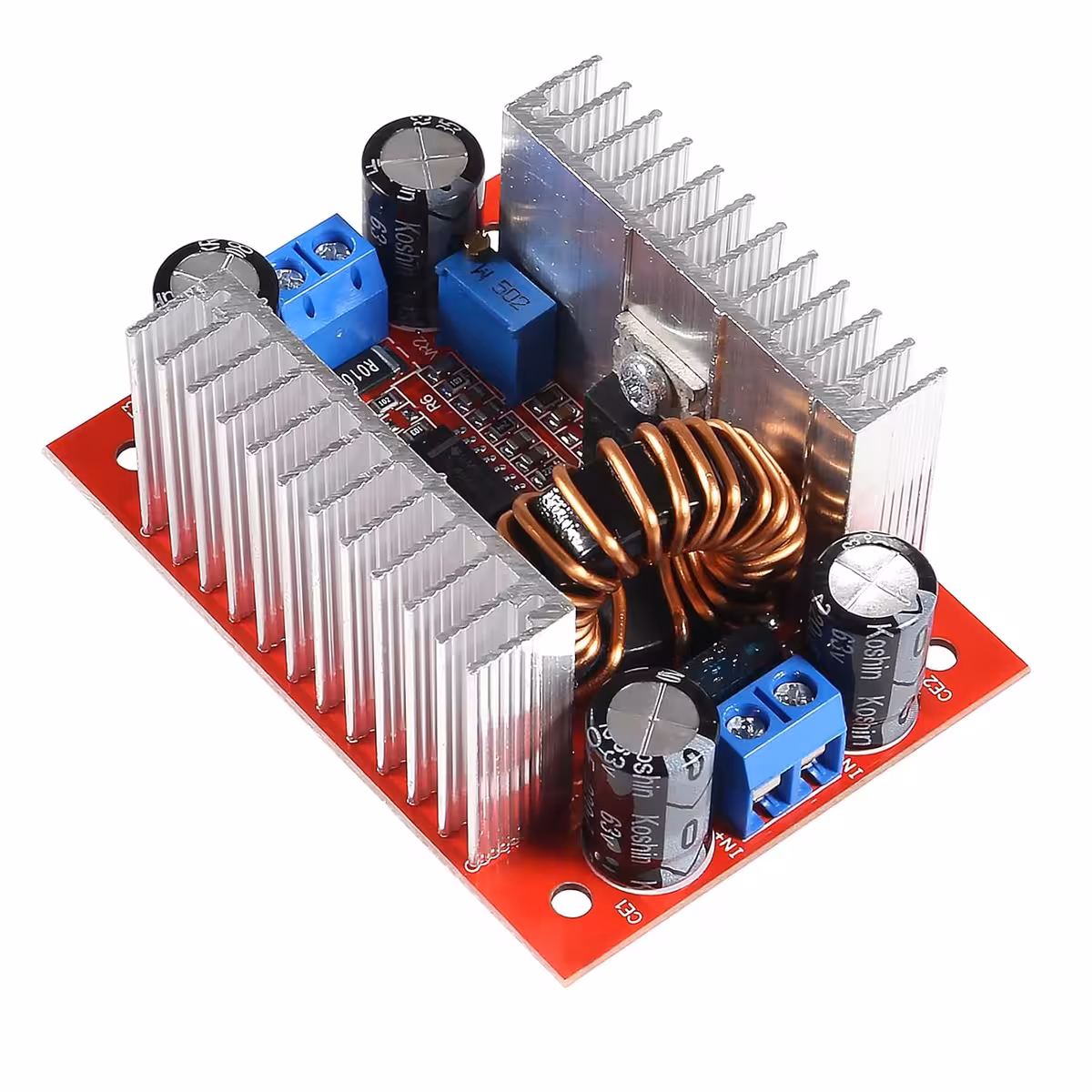 Top view of DC 400W Step-up Boost module, showing input voltage details (DC 8.5V-50V)