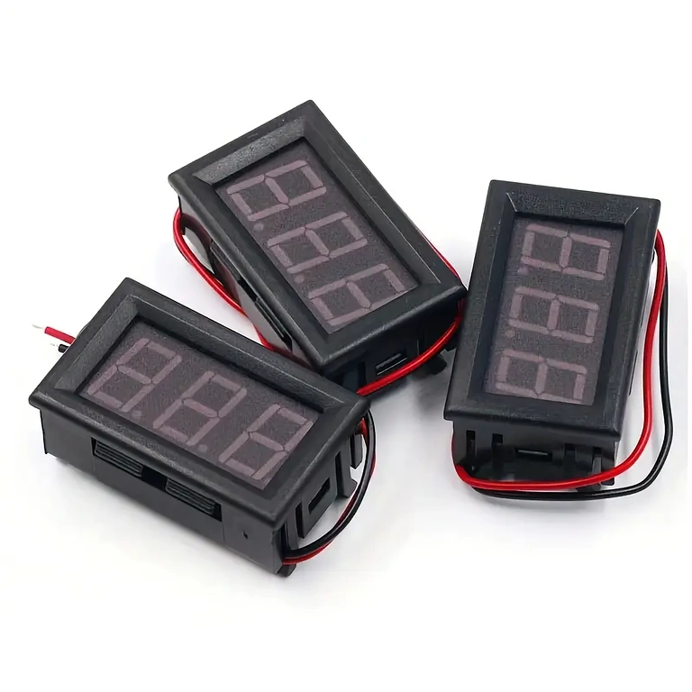 Multi-angle view of 5V-120V digital panel voltmeter for complete product perspective