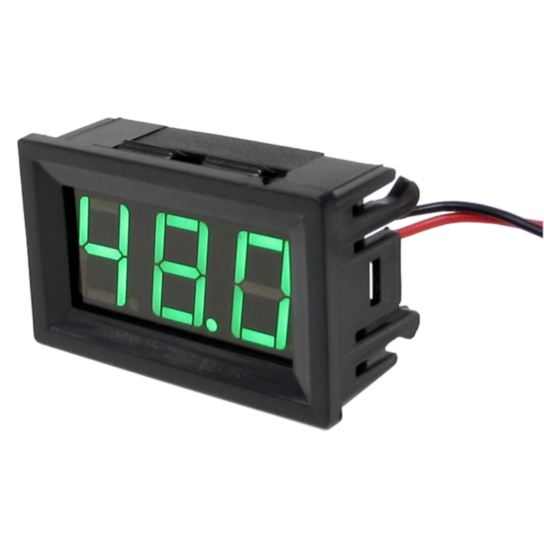 5V-120V digital panel voltmeter in operation, showing DC voltage