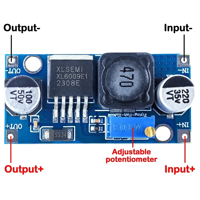 Wiring diagram for XL6009 power module showing input and output connections