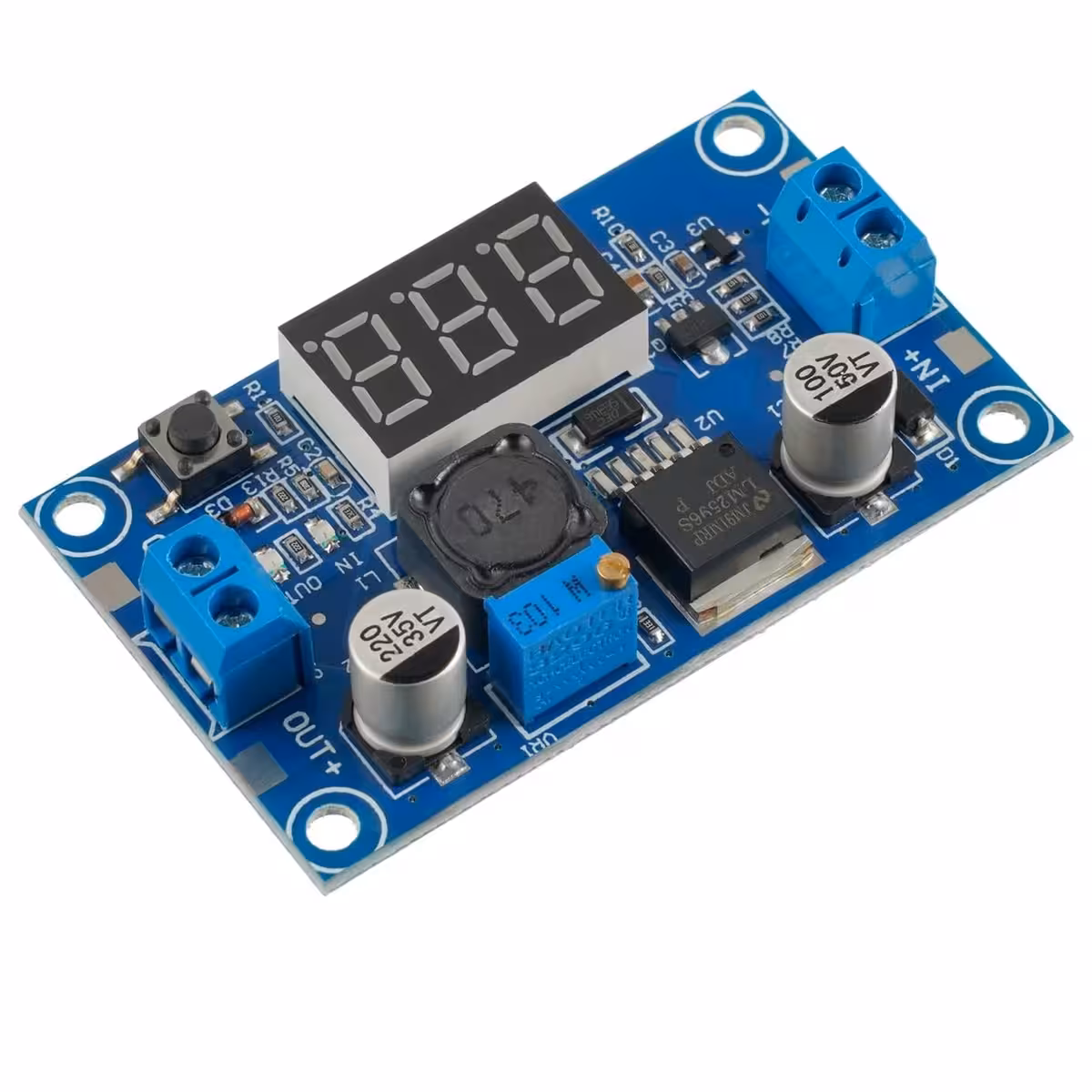 LM2596 Step Down with voltmeter display visible from front