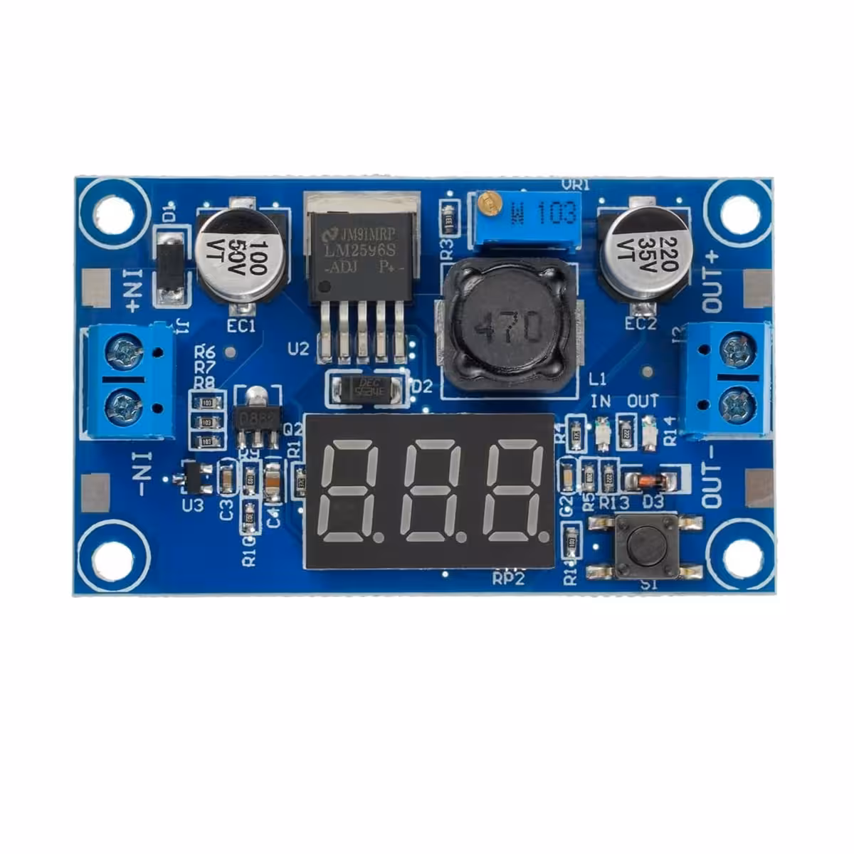 LM2596 step-down module with display – front view