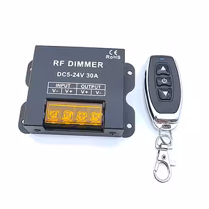 LED Strip Dimmer 5V 12V 24V 30A with RF Remote – DC Controller for Monochrome LED Strips