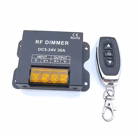 LED Strip Dimmer 5V 12V 24V 30A with RF Remote – DC Controller for Monochrome LED Strips