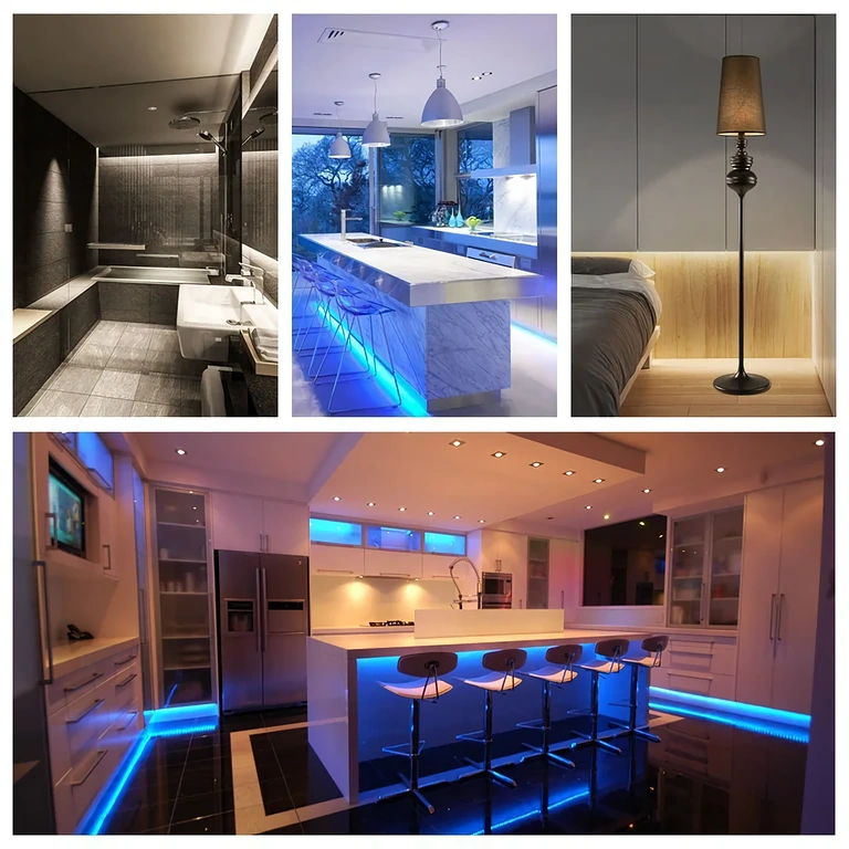 Image of monochrome 5V 12V 24V LED strip lit and controlled via 30A dimmer