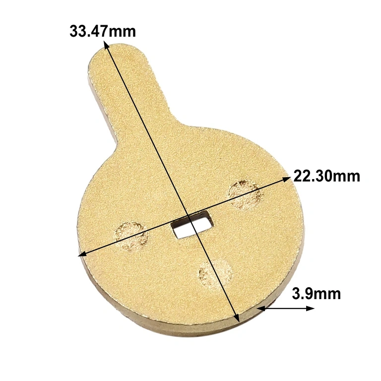 Brake Pad Dimensions Brake pad dimensions: 33.5 x 22.3 x 3.9 mm