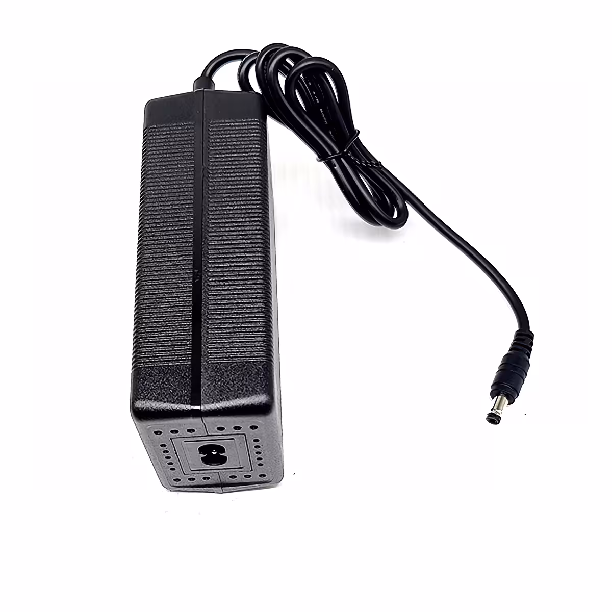 Side view of 60V 2A charger, compact and portable, with silent fan