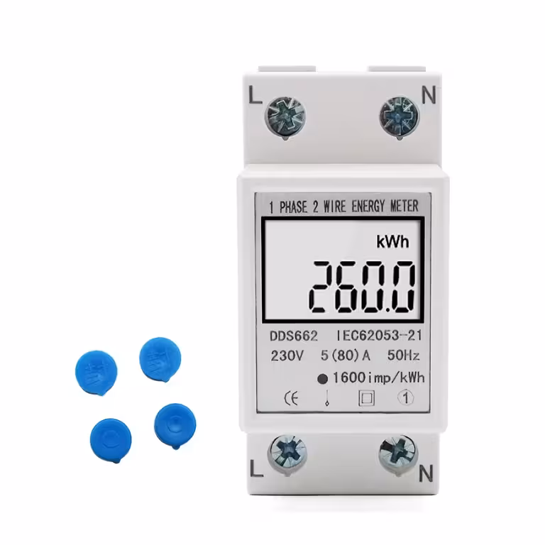 Single-Phase Electricity Meter with Digital Display for Energy Consumption Monitoring, DIN Rail Mount
