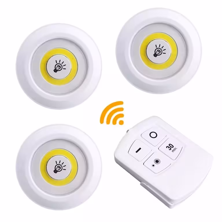 Set of 3 LED Spotlights with Remote – Battery-Powered Indoor Lighting