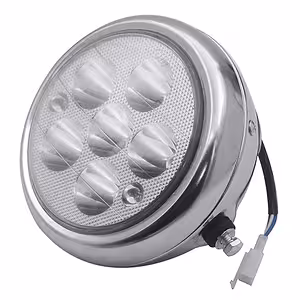 Round LED Headlight for Motorcycle, Compatible with 12V–80V Systems