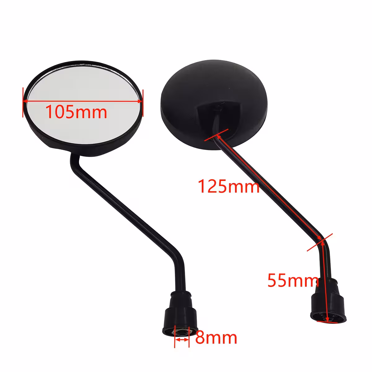 Universal Mirrors for Motorcycles and Electric Scooters, Compatible with 8mm Threads