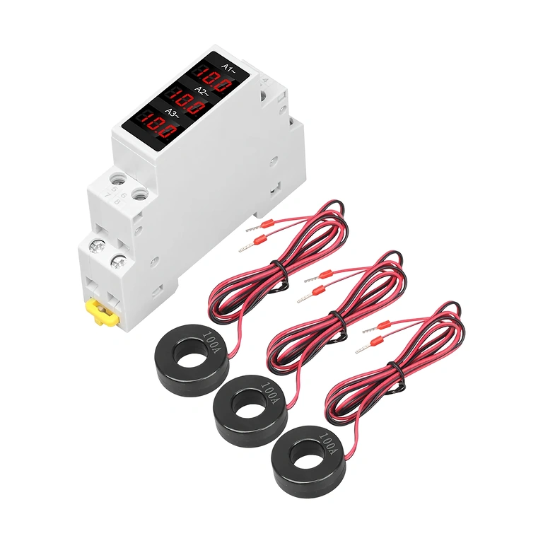 Mounting on 35mm DIN Rail of Three-Phase Ammeter for Electrical Applications