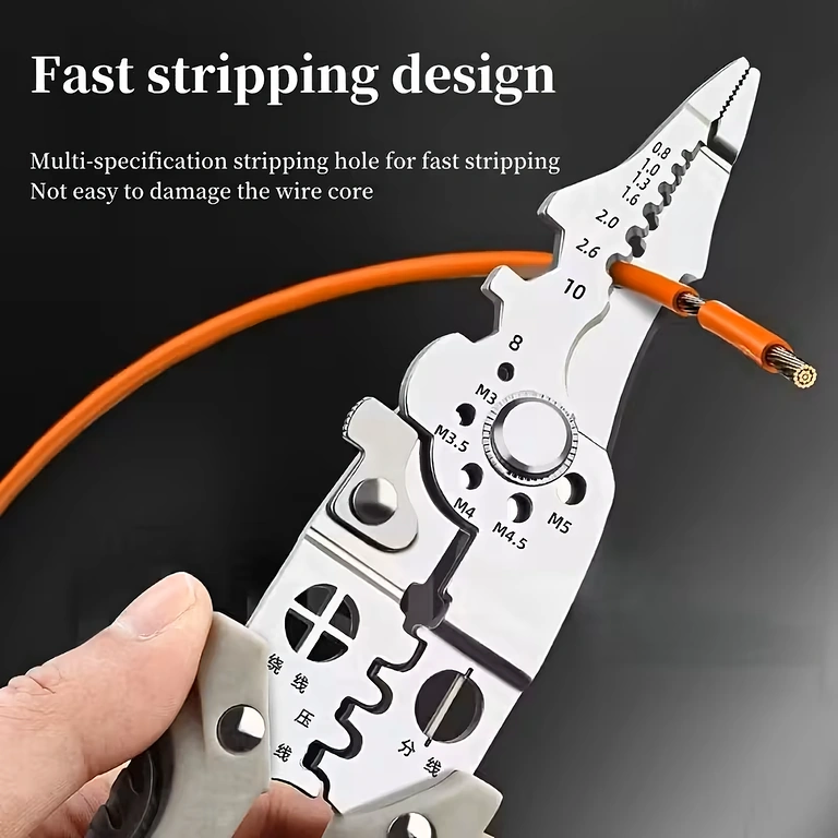 Multifunction Pliers – Side View Side View of Electrician Pliers with 6 Integrated Functions