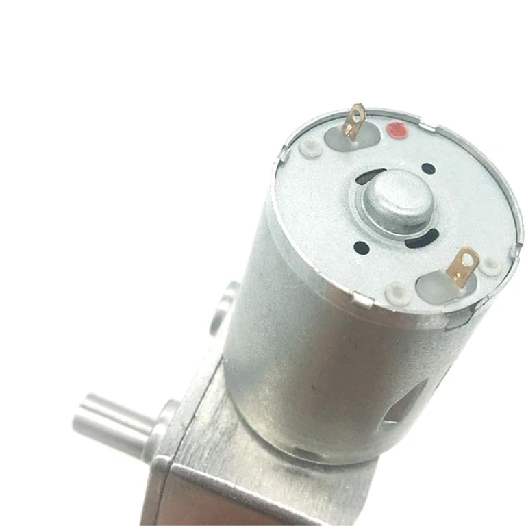 Rear View of 12V GY-370 Motor with Worm Transmission and Power Connectors