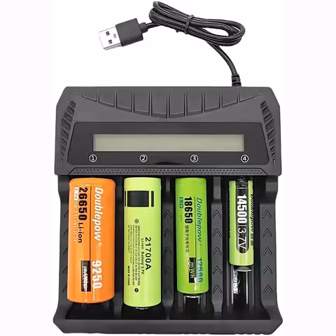18650 Battery Charger – Universal Li-ion AA AAA 3.7V Charger, 4 Slots, LCD Display, USB-C Power