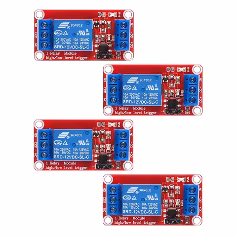 Set of 4: Relay Module 5V / 12V with Optocoupler – 1 Channel, NC/NO, High/Low Trigger, 10A