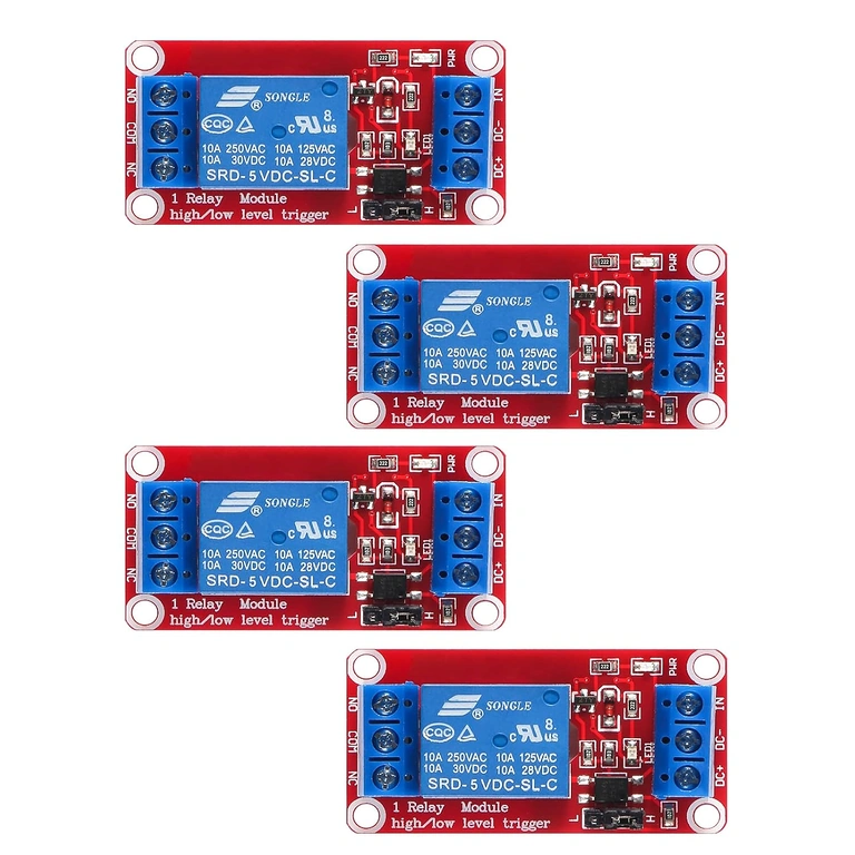 5V Relay Module Set of 4, 1 Channel, with Optocoupler and High/Low Trigger