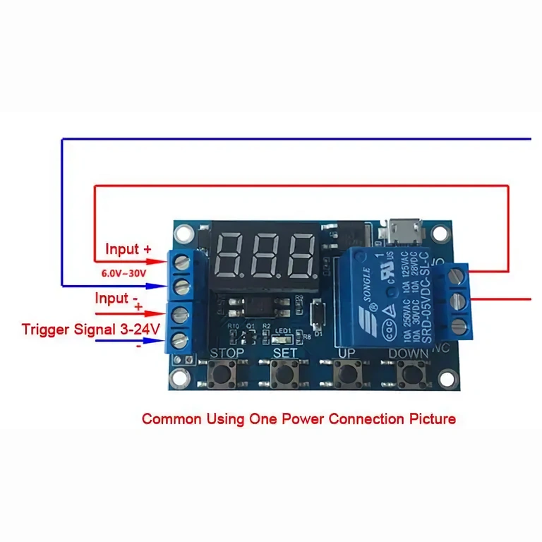Electrical Diagram for Inputs and Outputs of 6–30V Delay Relay Module