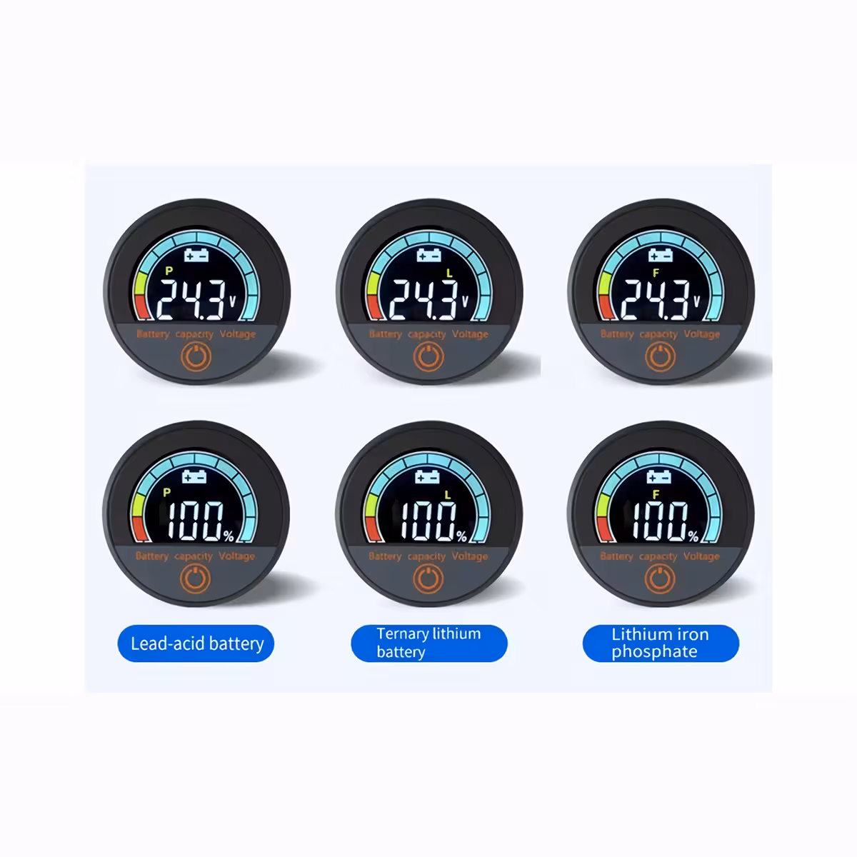 Digital Indicator Compatible with Li-ion and LiFePO4 Batteries 12V, 24V, 36V, 48V, 60V, 72V, Battery Percentage and Voltmeter Display for Bike, Scooter, and E-Scooter