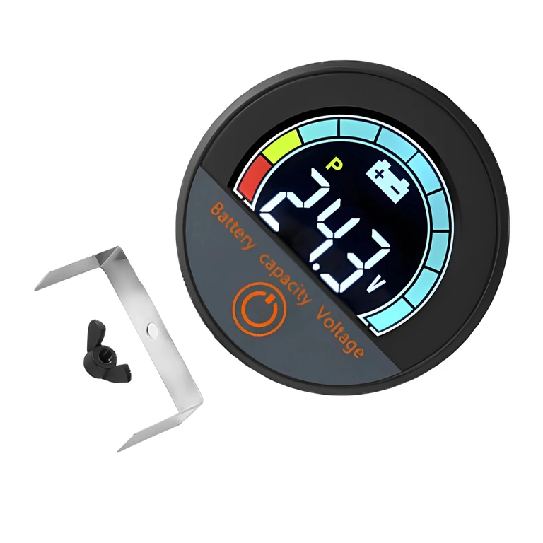 Front View of Digital Module with Battery Percentage and Voltmeter Display, Li-ion and LiFePO4, 12V–72V, for Bike, Scooter, and E-Scooter