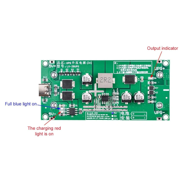 Red/Green Bicolor LED for Battery and Charging Status on Mini UPS Module