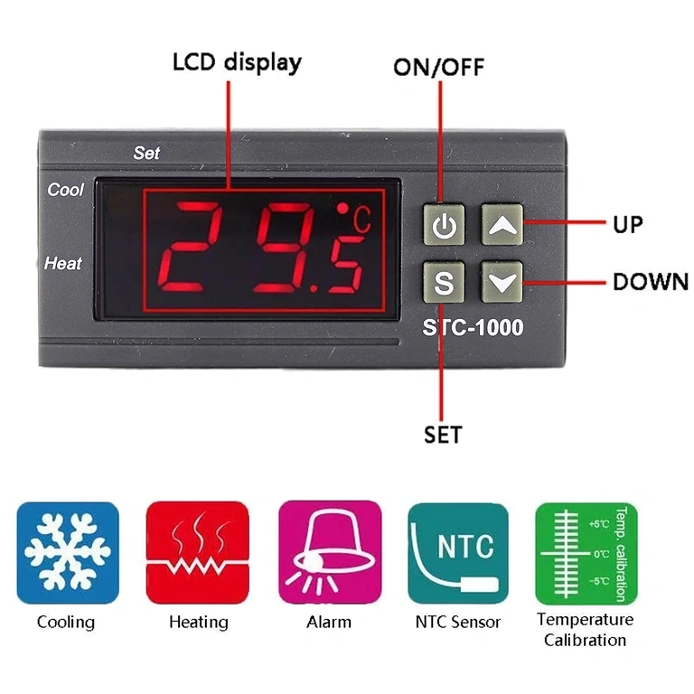 STC1000 Controller with Cable Sensor for Temperature Adjustment