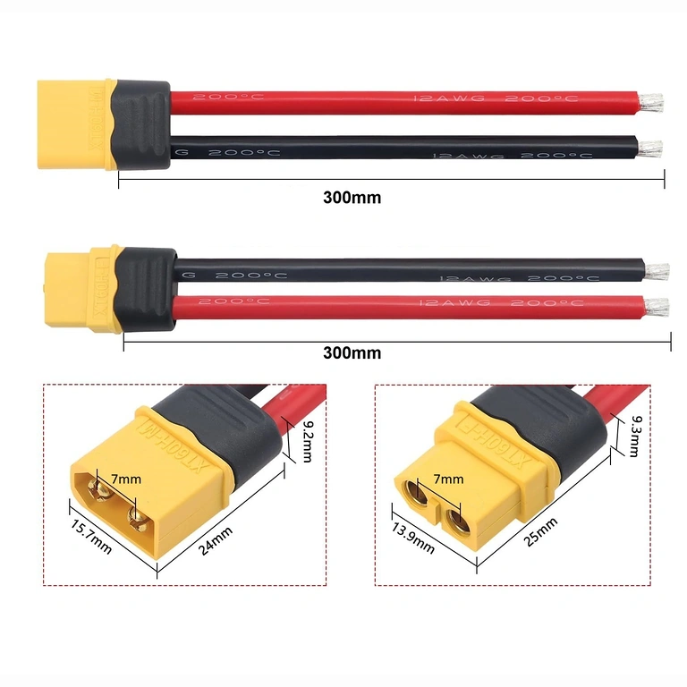 Sketch with Dimensions of XT60 Male and Female Connector