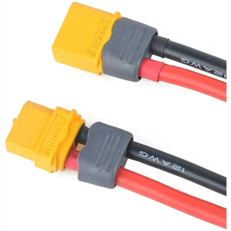 XT60 Male and Female Connector Pair with Thick 12AWG Cable – Front Detail View