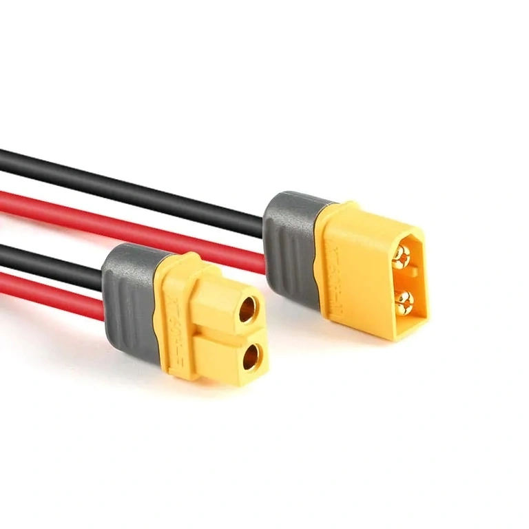 XT60 Male and Female Connectors with Thick 12AWG Cable – Angled View