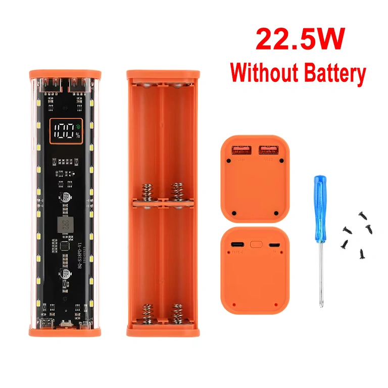 18650 Power Bank Case with USB and Type-C Ports