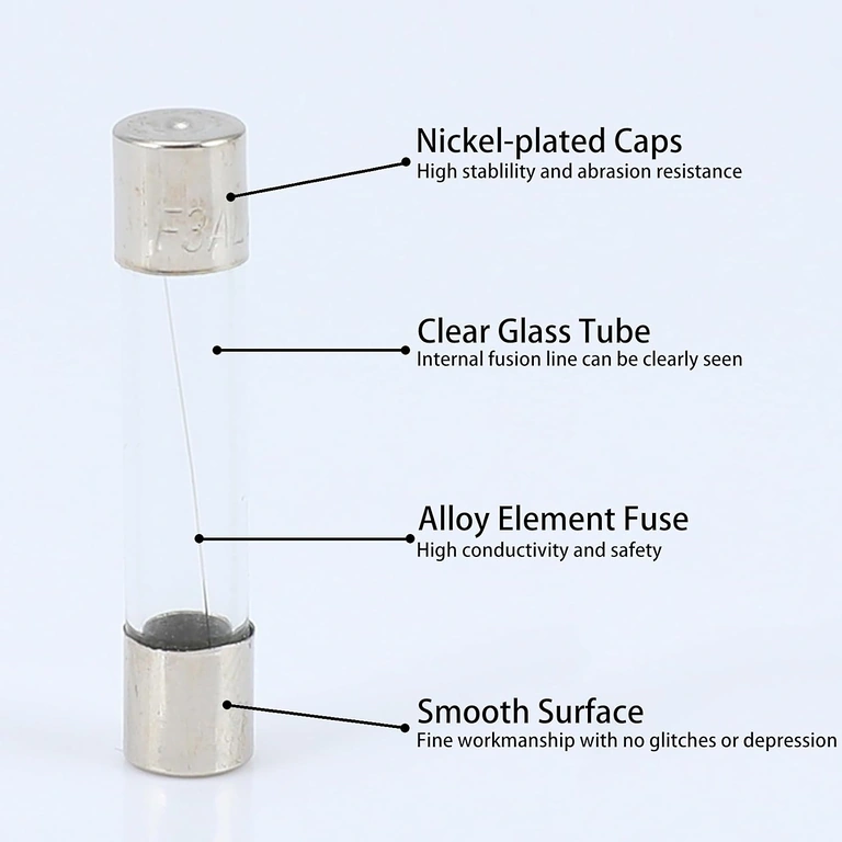 Detail of Metal Ends on 10A 5x20mm Glass Fuse