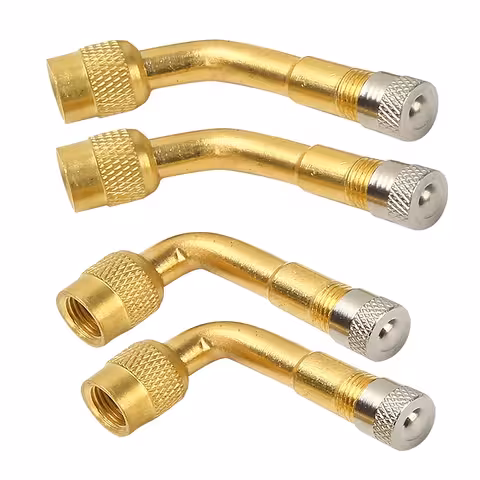 Set of 4 Metal Valve Extensions 90° and 135° with Valve Core – Compatible with Car, Truck, Bicycle and Electric Scooter