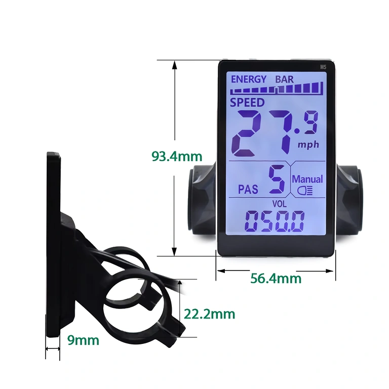 Compact dimensions 110x55x30 mm of the M5 electric bicycle controller