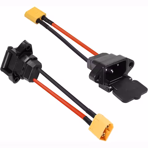 Black cable with RDB IEC plug and flat male XT60 connector
