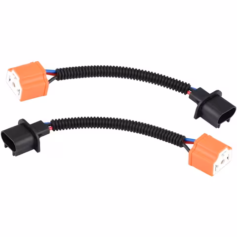 Top-down view of H13 male to H4 female headlight connector